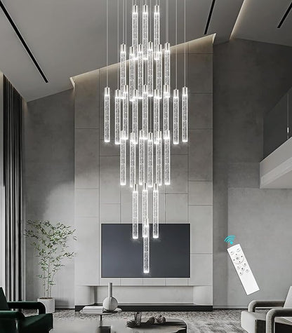 28-Light Long Large Modern Led Crystal Chandeliers Modern Spiral Chandeliers High Ceilings Chandelier for Staircase Foyer Chrome