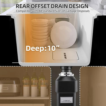 White Undermount Kitchen Sink 30 x19 Granite Composite Kitchen Sink Single Bowl Deep Drop-in Undermount Workstation Sink with Accessory Kit