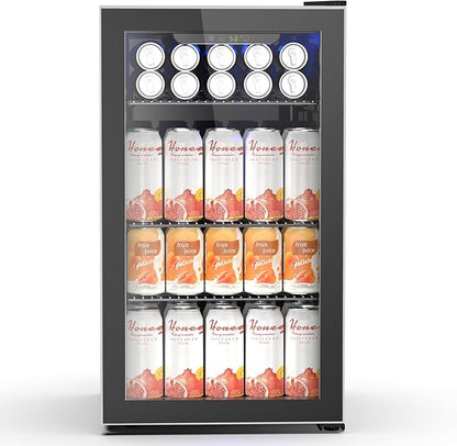 Electactic 26 Bottle Wine Cooler 130 Can Beverage Refrigerator, Small Freestanding Cabinet Wine Cellar with 32℉-61℉ Temperature Control Glass Door, Black
