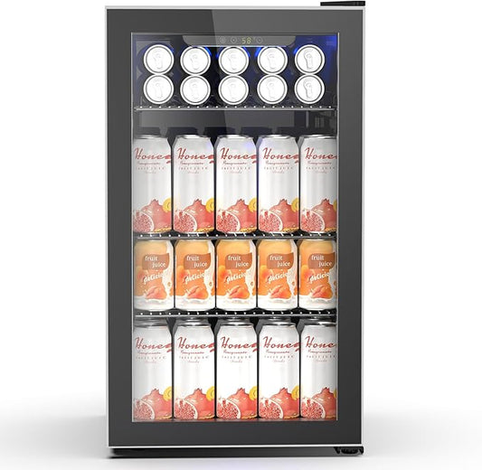 Electactic 26 Bottle Wine Cooler 130 Can Beverage Refrigerator, Small Freestanding Cabinet Wine Cellar with 32℉-61℉ Temperature Control Glass Door, Black
