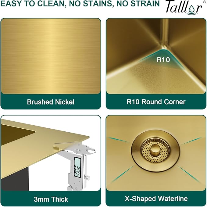 30 Gold Drop In Kitchen Sink - Workstation All-In One 16 Gauge Stainless Steel 30x22 Single Bowl Topmount Handmade Sinks for Kitchen with Mixing Board and Pasta Strainer #TLT-0070