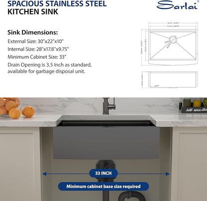 Sarlai 30 Black Farmhouse Kitchen Sink Workstation - 30"x22" Farmhouse Sink Gunmetal Black Apron Front Undermount Kitchen Sink 16 Gauge Stainless Steel Deep Single Bowl Kitchen Farmer Sinks
