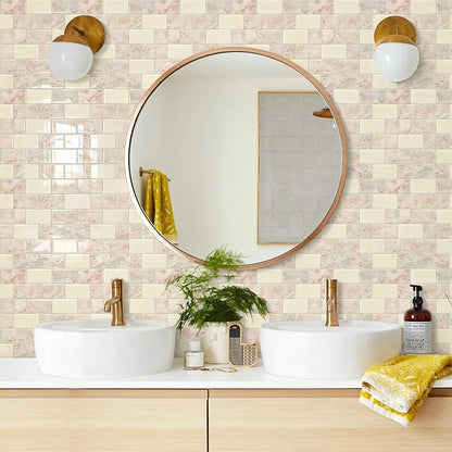 STICKGOO 10-Sheet Subway Tiles Peel and Stick Backsplash, Brown Marble Look Stick on Tiles Kitchen Backsplash (Thicker Design)