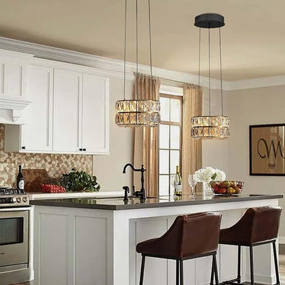 Modern Led Ring Chandelier Dimmable Ring Pendant Light for Kitchen Island Living Room Dining Room Adjustable 11.8 inch Black