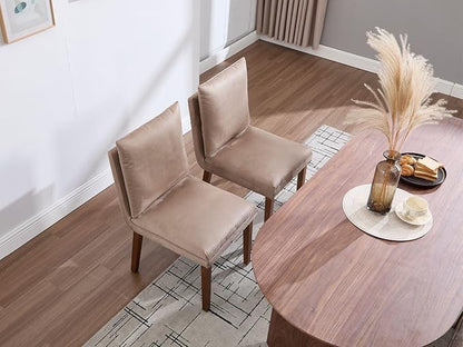 Farmhouse Parsons Dining Chairs Set of 2 - Comfy Upholstered Dining Set with Cushion & Solid Wood Legs, Armless Kitchen Chairs for Dining Room/Restaurant/Kitchen Island, Suede Khaki