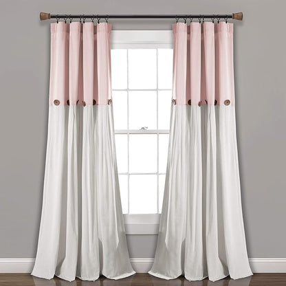 Lush Decor Linen Button Window Curtain Panel, Single, 40" W x 84" L, Blush & White - Country Curtains - Rustic Decor - Color Block Modern Farmhouse Curtains For Living Room, Bedroom & Dining Room