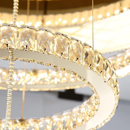 HAIXIANG 48 inch Large Size Glam Chandelier Crystal Ceiling Light for Living Room Chandeliers Lighting Fixtures with Remote Dimmable LED Light,Silver Chrome Luxury Interior Light