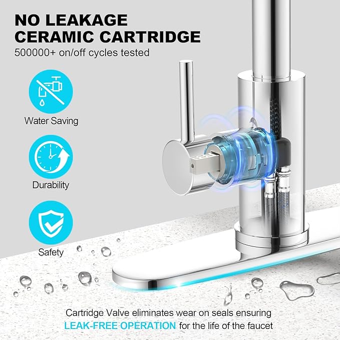 AVSIILE Waterfall Kitchen Faucets with Pull Down Sprayer & Soap Dispenser in Chrome, Single Hole, Single Handle, Pull Out Tap, Stainless Steel Sink Faucet, Suitable for Farmhouse Camper Laundry Rv Bar
