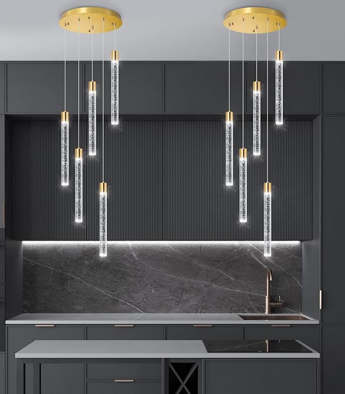 Modern Crystal Chandelier for Kitchen Island 5-Lights LED Pendant Lights Lighting for Dining Room Dimmable Ceiling Hanging 3000K-6000K