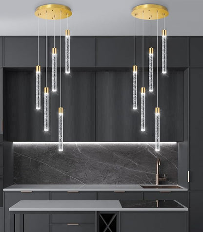 Modern Crystal Chandelier for Kitchen Island 5-Lights LED Pendant Lights Lighting for Dining Room Dimmable Ceiling Hanging 3000K-6000K