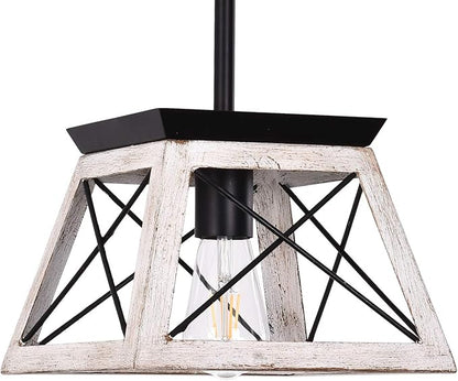 Luupyia Farmhouse Pendant Light Fixture, Height Adjustable, White Small Rustic Pendant Lighting, Farmhouse Island Lighting Fixtures Hanging for Entryway Kitchen Hallway