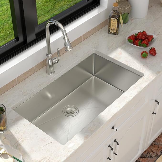 30 Inch undermount Kitchen Sink 18 Gague Stainless Steel Handmade Sink Single Bowl Large Deep Under Counter Sinks,30"x18"x9"