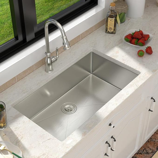 30 Inch undermount Kitchen Sink 18 Gague Stainless Steel Handmade Sink Single Bowl Large Deep Under Counter Sinks,30"x18"x9"