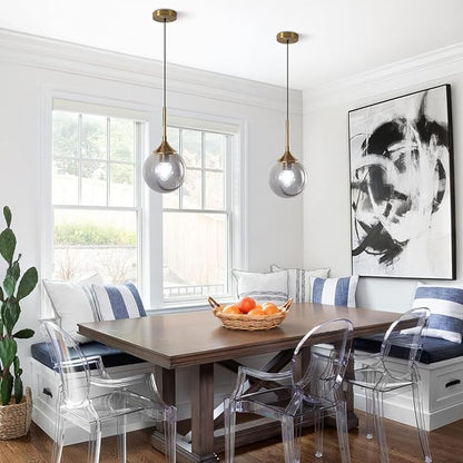 KCO Lighting Modern Gold Pendant Light 1-Light Large Globe Pendant Lights Set of Two Smoke Gray Glass Ball Pendant Light Fixture Dining Room Pendant Lamps Ceiling Hanging (2-Pack)