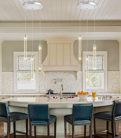 3-Lights Modern Crystal Chandelier Pendant Lights for Kitchen Island LED Dimmable Light fixtures Adjustable Hanging Ceiling for Dining Room Hallway 3000K 6000K