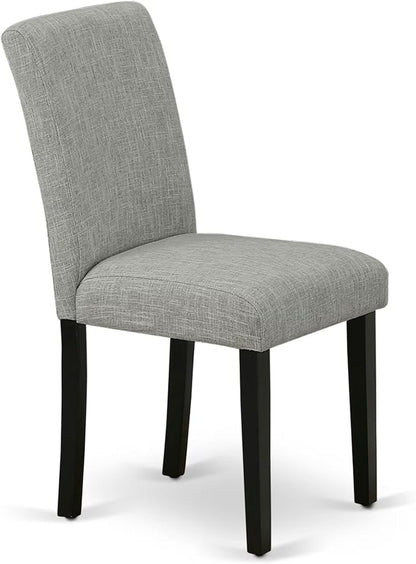East West Furniture ABP1T06 Abbott Parson Dining Room Chairs - Shitake Linen Fabric Upholstered Chairs, Set of 2, Black
