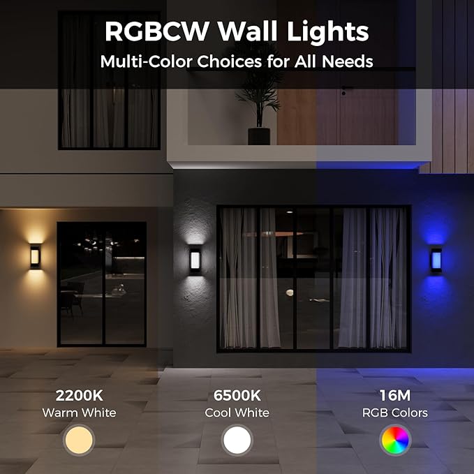 XMCOSY+ Outdoor Wall Lights, 2100LM Smart LED Porch Lights Outdoor, RGBCW Exterior Lighting Sconce, Wi-Fi Control, Compatible with Alexa, IP65 Waterproof, 1 Pack