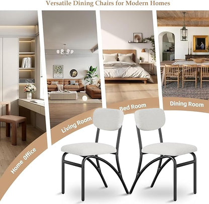GarveeHome Beige Dining Chairs Set of 4, Boucle Upholstered Kitchen Chair, Modern Dining Chairs with Metal Legs for Living Room, Dining Room, Kitchen,4 Lambswool Fabric Beige Chairs