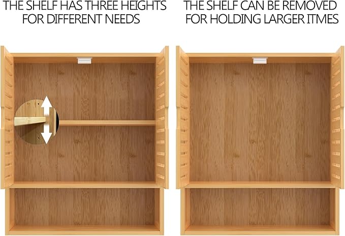 Bamboo Bathroom Wall Cabinet, Medicine Cabinet Wall Mounted, Over The Toilet Hanging Cabinet with 2 Doors