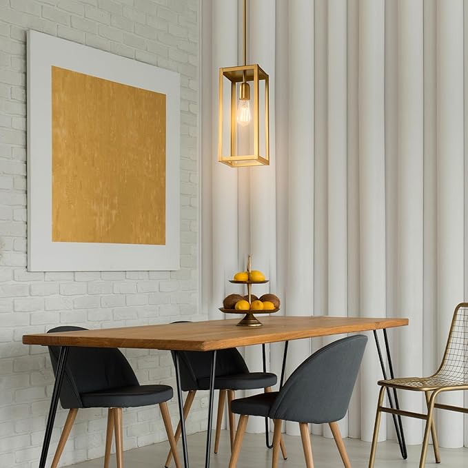 Globe-Electric 67000151 1-Light Pendant Light Fixture, Matte Brass, Dining Room Fixture, Kitchen Island Lighting, Contemporary, Living Room Pendant Light, Hanging Lights for Bedroom