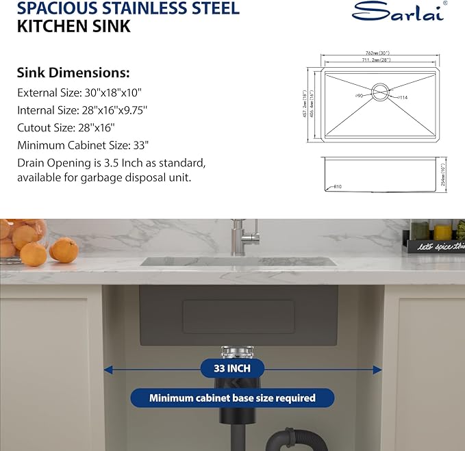Sarlai 30 Black Undermount Kitchen Sink - 30 x 18 inch Kitchen Sink Undermount Gunmetal Black Stainless Steel 16 Gauge Single Bowl Sinks Basin