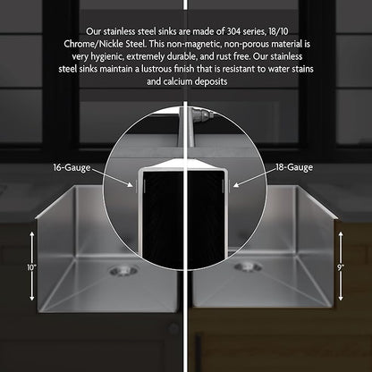 MSI 16 Inch Undermount Single Bowl 18 Gauge Stainless Steel Kitchen Bar Sink and Strainer