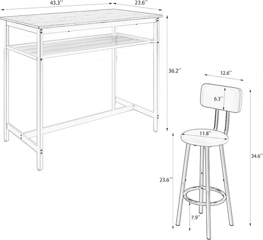 5-Piece Bar Height Table and Chairs Set – Modern Kitchen Table with 4 Bar Stools,Compact Dining Table Chairs Set ,Bar Table and Chairs Set for Kitchen Island Seating & Dining Room (Brown+White.)