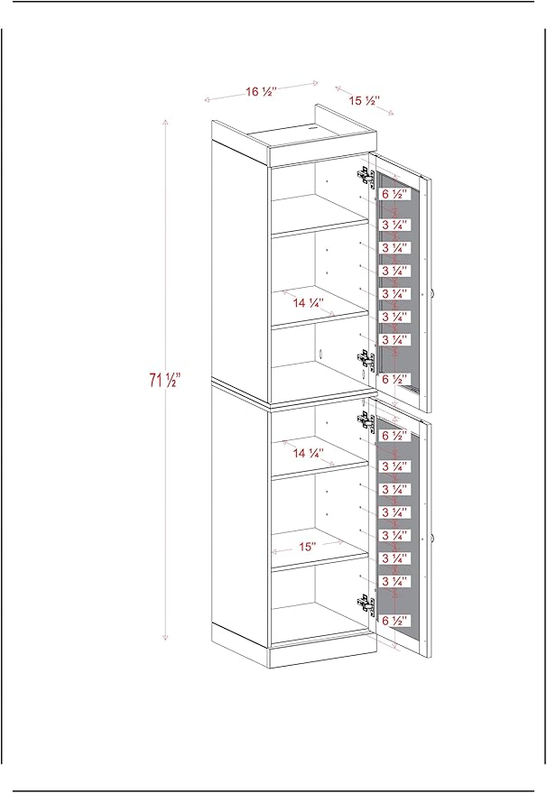 Palace Imports Solid Wood Kitchen Pantry Cabinet w/Frosted Glass Doors - Narrow Storage Cabinet - 16.5" Wide x 71.5" Tall - White, Adjustable Shelves, 100% Eco-Friendly Wood, Modular Cabinets