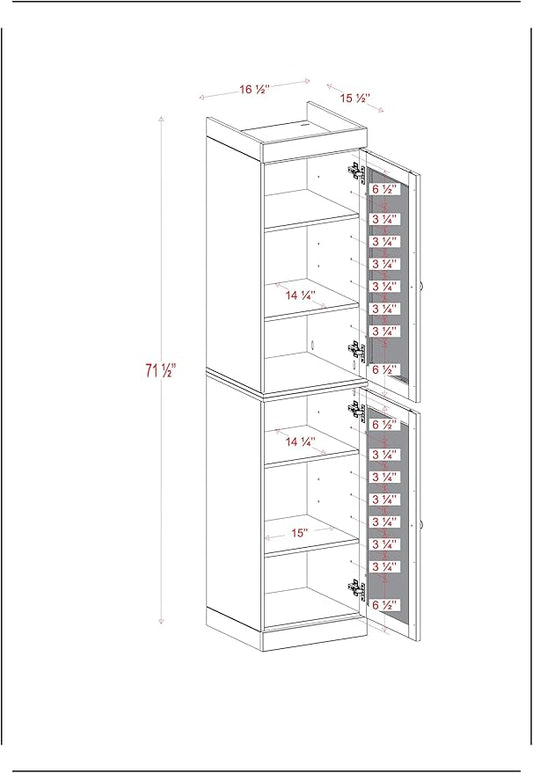 Palace Imports Solid Wood Kitchen Pantry Cabinet w/Frosted Glass Doors - Narrow Storage Cabinet - 16.5" Wide x 71.5" Tall - Green, Adjustable Shelves, 100% Eco-Friendly Wood, Modular Cabinets