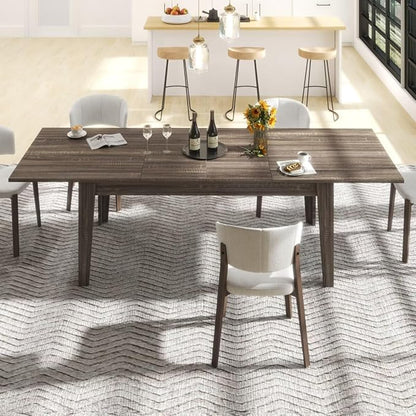 106.3" Wood Expandable Dining Table for 8-12 Person, Modern Extendable Dining Room Table Large Rectangle Dining Table with Leaf Extension Pedestal Dining, Dark Oak