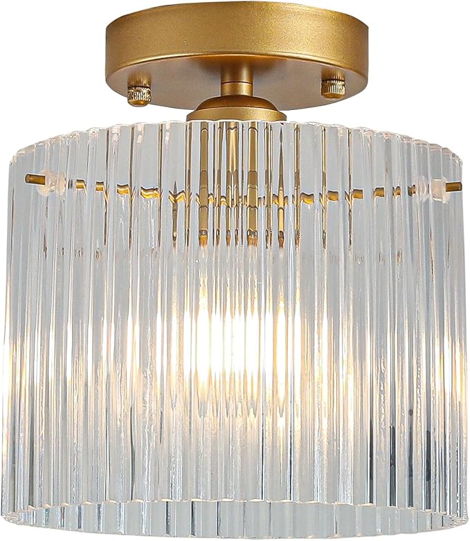 Modern Semi Flush Mount Ceiling Light, Industrial Clear Glass Ceiling Light Fixture, Crystal Ceiling Lamp, Modern Ceiling Lamps, Farmhouse Light for Entryway Hallway Kitchen Dining Room