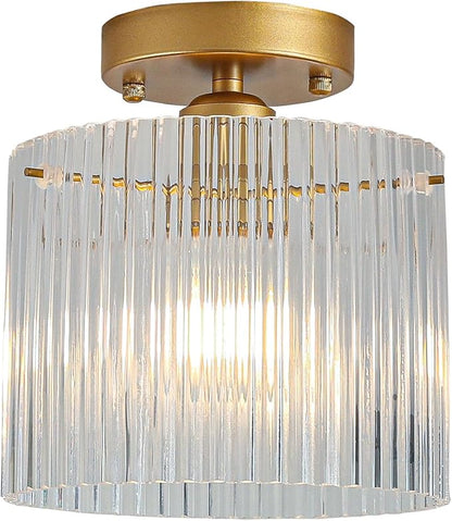 Modern Semi Flush Mount Ceiling Light, Industrial Clear Glass Ceiling Light Fixture, Crystal Ceiling Lamp, Modern Ceiling Lamps, Farmhouse Light for Entryway Hallway Kitchen Dining Room