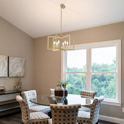Dining Room Light Fixture, 6-Light Gold Chandelier Modern Metal Industrial Chandelier Lighting for Farmhouse Living Room Kitchen Entryway (Gold, E12 Bulbs Not Included)