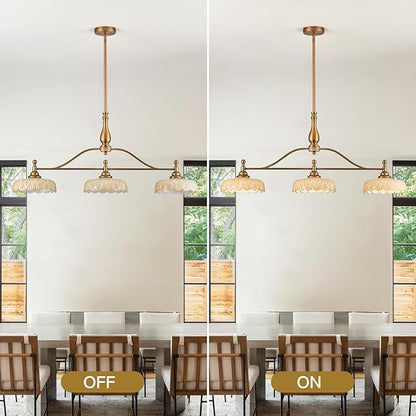 HDDFL Chandeliers Pendant Light Fixture Vintage Pendant Lighting Fixtures 3 Lights Chandelier Kitchen Glass Hanging Lamp for Island Dining Living Room Brass and Brown