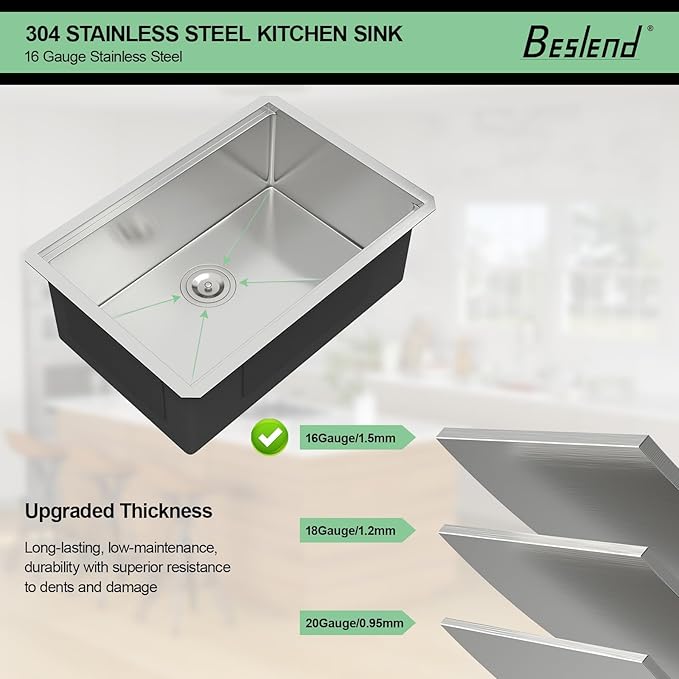 27 Undermount Kitchen Sink - Beslend 27x19 Undermount Workstation Kichen Sinks Stainless Steel Single Bowl Ledge Under Counter Sinks16 Gauge 10 Inch Deep Kitchen Stages Basin 27"x19"x10"