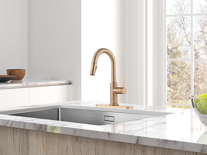 AguaStella AS32CPB Champagne Bronze Bar Faucet or Prep Kitchen Sink Faucet with Pull Down Sprayer and Single Handle