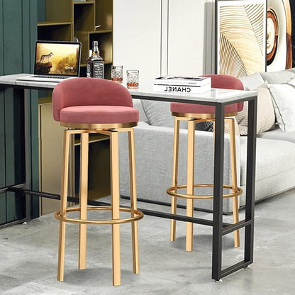 Swivel Stools Gold Metal Leg Height stools with Back High Dining Chairs for Home Kitchen Island-Grey 2 Pcs-25.6in Sitting (Pink 2 Pcs)