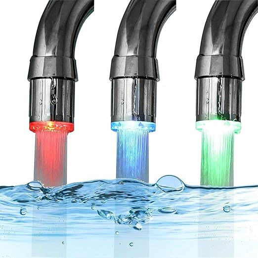 SNOMYRS 3-Color Temperature Sensitive Gradient LED Water Faucet Light Water Stream Color Changing Faucet Tap Sink Faucet for Kitchen and Bathroom (3 Color-2PC)