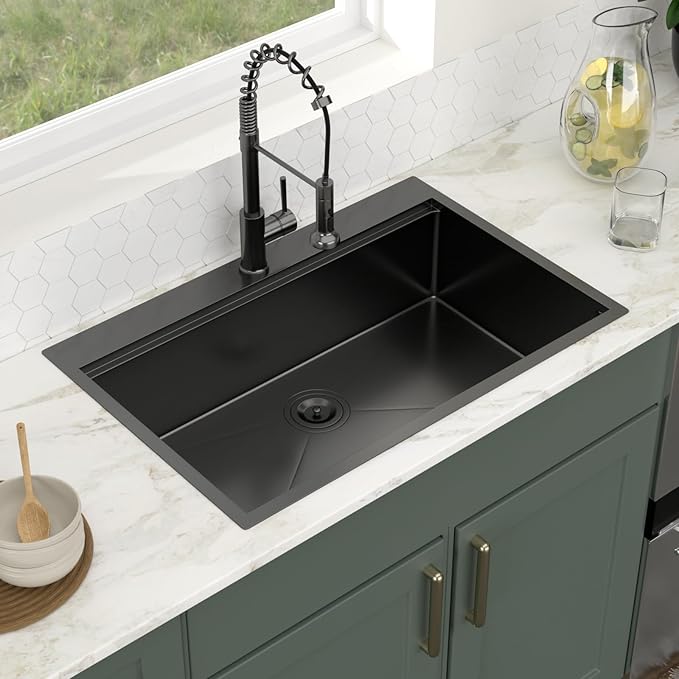 Logmey 30 Inch Drop In Kitchen Sink Workstation 30x19x9 Inch Gunmetal Black Topmount Sinks Stainless Steel 16 Gauge Overmount Kitchen Sink