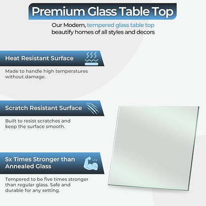 STONELITE FURNITURE 24" inch Square Tempered Glass Table Top - 1/4 inch Thickness & Flat Polished Edge - Clear Surface & Scratch Resistant - Ideal for Dining Room, Kitchen, Patio & Coffee Tables