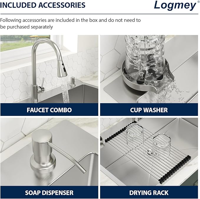 30x22 Drop in Kitchen Sink with Faucet Soap dispenser 30 Inch Stainless Steel Sinks Topmount 16 Guage 304 Single Bowl 9'' Deep Sinks with Cup Washer LMT30229-F