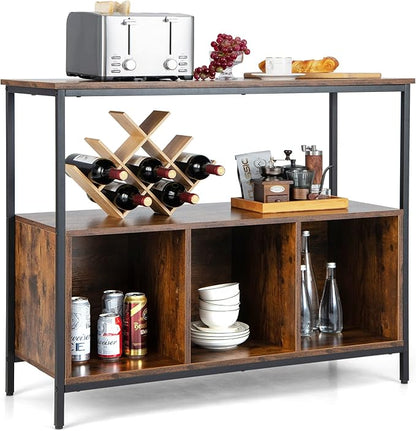 Giantex Buffet Sideboard, Wooden Cupboard, Kitchen Pantry w/Spacious Countertop, Large Open Shelf, 3 Cube Storage Cabinet, Sturdy Rustproof Steel Frame, Modern Stationary Island, Brown & Black