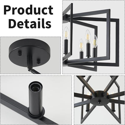 Black Chandelier for Dining Room, 8-Light Kitchen Chandelier Light Fixture Modern Metal Industrial Large Chandeliers for Farmhouse Entryway Living Room (E12 Bulbs Not Included)