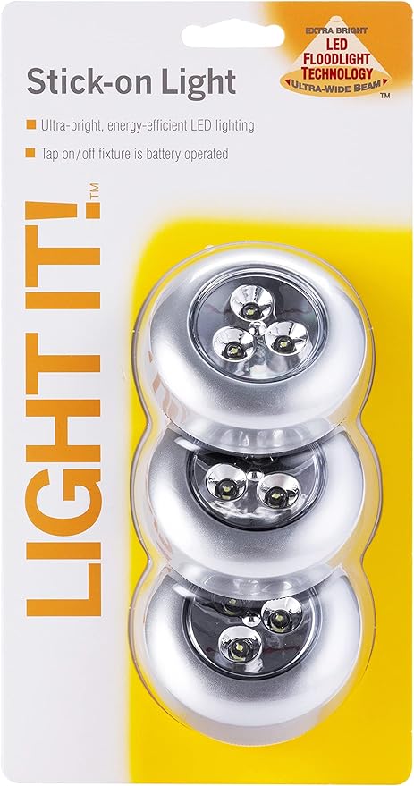 LIGHT IT! by Fulcrum, 30010-301 Stick-On Light, Silver, 3 Pack