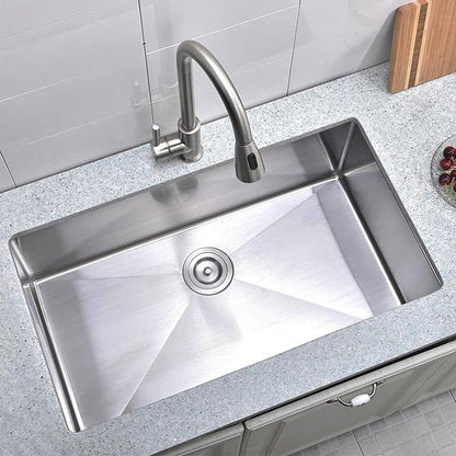 28 Inch Undermount Kitchen Sink, 28 x 18 Stainless Steel 16 Gauge 9 Inch Deep Single Bowl Basin Commercial Outdoor Kitchen Sink with Strainer