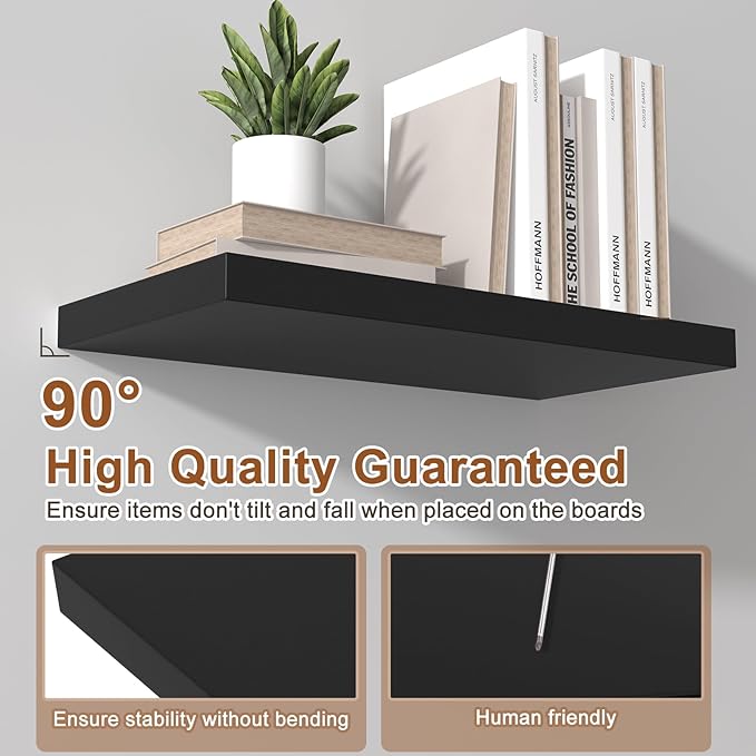 12 Inch Deep Floating Shelves for Wall 2 Pack Floating Shelfs Large Storage Space Wall Decor Display Shelf for Bathroom Living Room Bedroom Kitchen 30" W x 12" D x 1.2" H Black