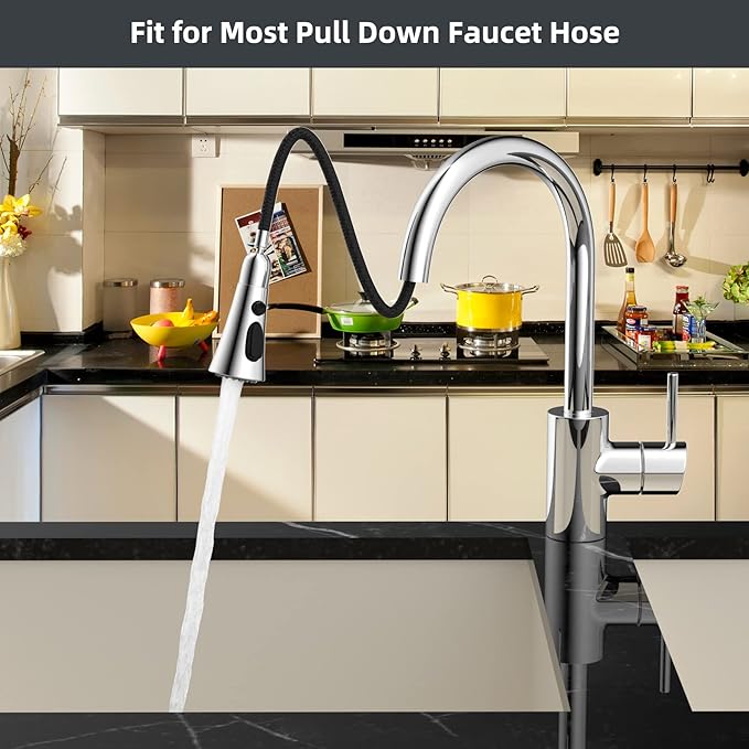 Hibbent 3-Function Pull Down Kitchen Faucet Head Replacement with 12 Adapters, NSF/ANSI/CAN 61 & CUPC Certified Sink Spray Nozzle, Compatible with Moen, Delta, Kohler Faucets, Chrome