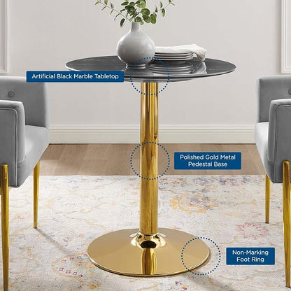 Modway Verne Round Artificial Marble 28" Dining Table in Gold Black