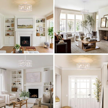 Bargeni Farmhouse Chandelier,15 inch Rustic Ceiling Light Fixture,Antique White Finish,4-Light Dining Room Light Fixture for Kitchen Island,Bedroom,Entryway,Foyer