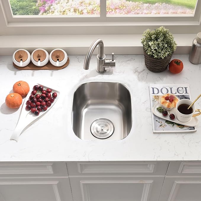 Stainless Steel Undermount Bar Sink-Bokaiya 15x12 Inch Small Undermount Sink Wet Bar Prep Sink 16 Gauge Outdoor Rv Single Bowl Kitchen Sink with Dish Grid